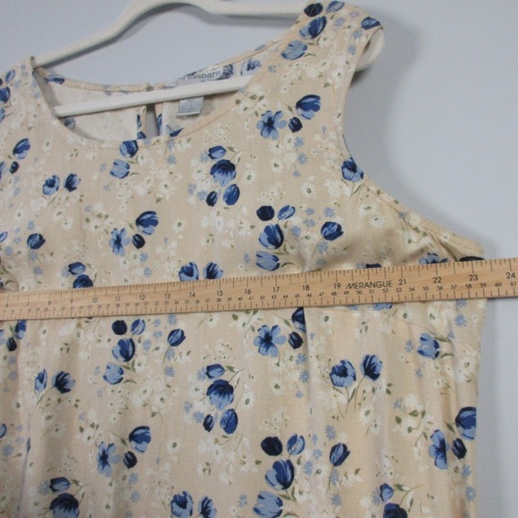 Dressbarn Woman Maxi Dress 18 W Beige Linen VTG Floral Sleeveless Casual 418 - Picture 11 of 13